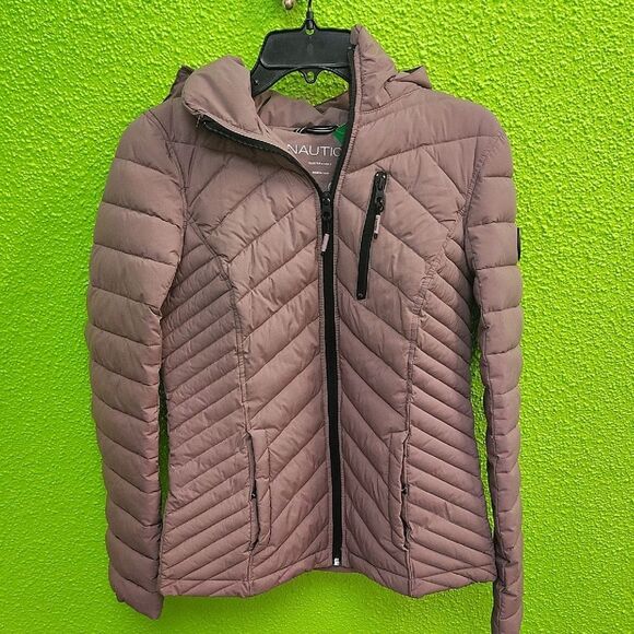 Nautica Brown Puffer Jacket with Chevron Quilting - Picture 1 of 3